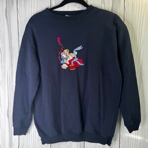 Vintage 90s Needle Threads USA Holiday Bear Gift Wreath Pullover Medium